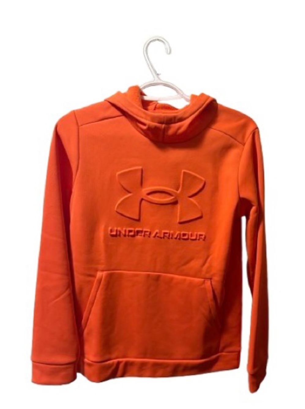 Under Armour Bright Orange Embossed Big Logo Fleece Pullover Hoodie Youth Large